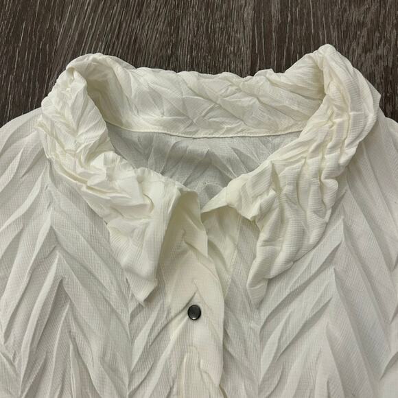 Babette Vintage Ivory Micropleat Button Front Top XS Long Sleeve Sculpted Blouse - Picture 4 of 16